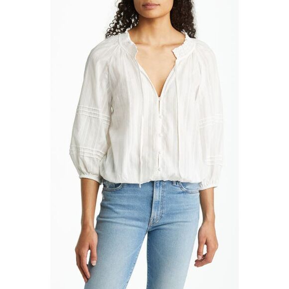 Sanctuary Don't Forget Cotton Tie Neck Blouse In Brilliant White - S - Picture 2 of 3